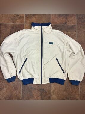 L.L. Bean Cream Bomber Jacket with Blue Trim